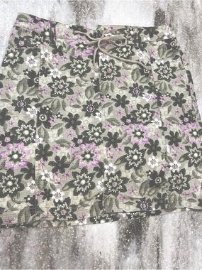Christopher & Banks Floral Drawstring Skort in Beige, Olive & Lavender